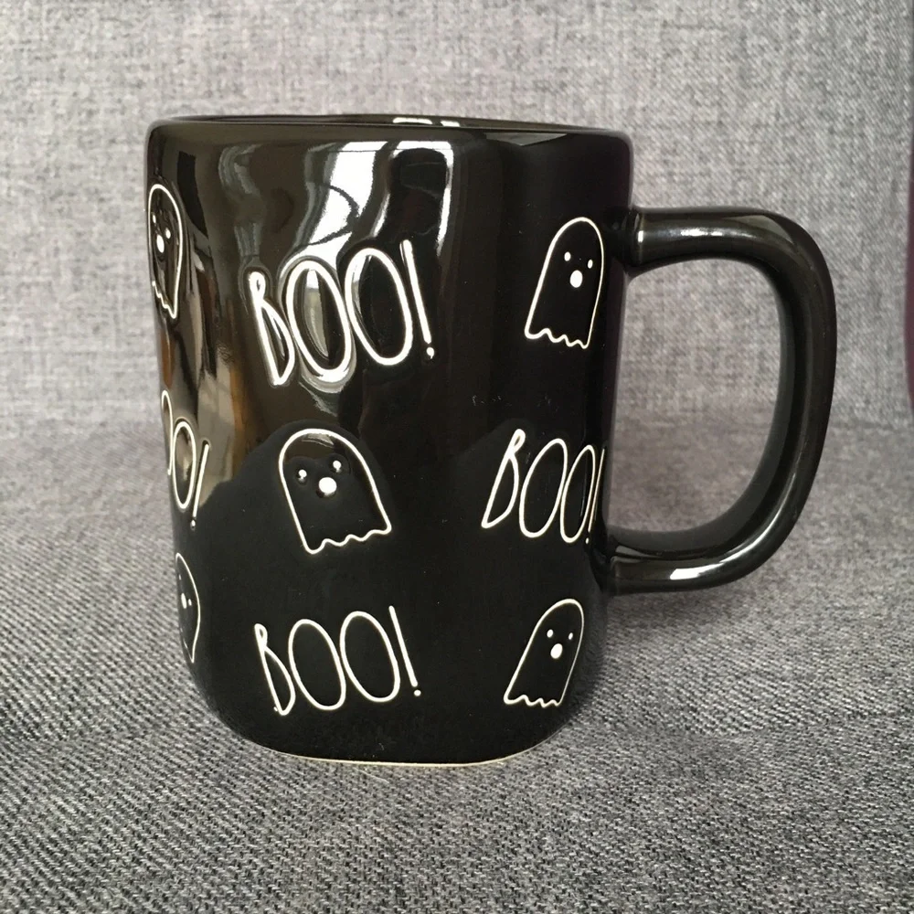 Rae Dunn Ghost and BOO! Coffee Mug, Black, White, 16 oz